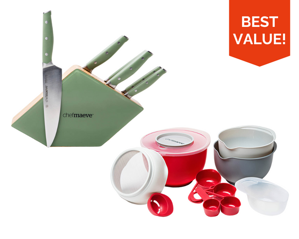 Ultimate Chef Maeve Bundle: Green Color Pop Knife Set & 12 Piece Baking Set