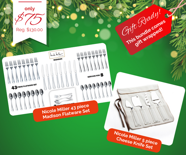 HOLIDAY GIFT BUNDLE! 43 Piece Flatware & 5 Piece Cheese Knife Set