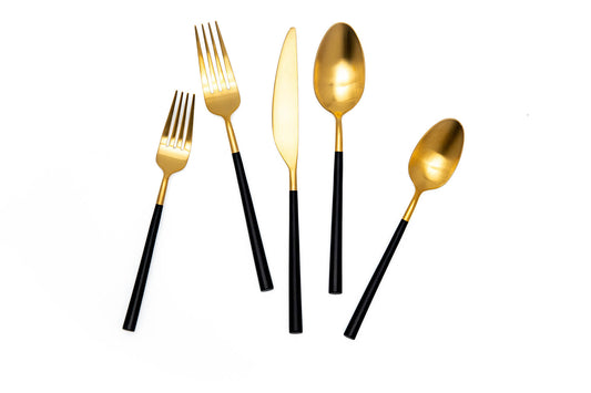 House Beautiful Palm 5 Piece Flatware Set in Brushed Gold