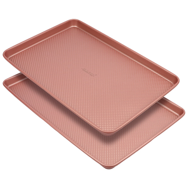 David Burke Set of 2 Cookie Sheets: 17in/15in - Rose Gold