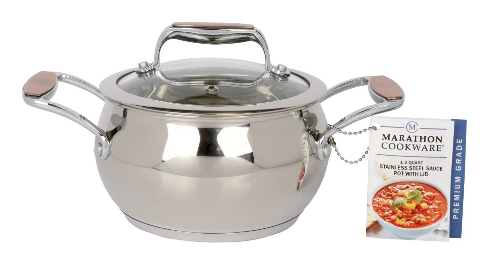 Marathon Cookware 1.5 Quart Covered Stainless Steel Sauce Pot