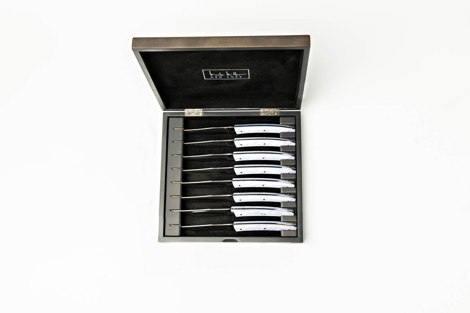 Nicole Miller 8 Piece French Style Steak Knives with Wood Storage Box