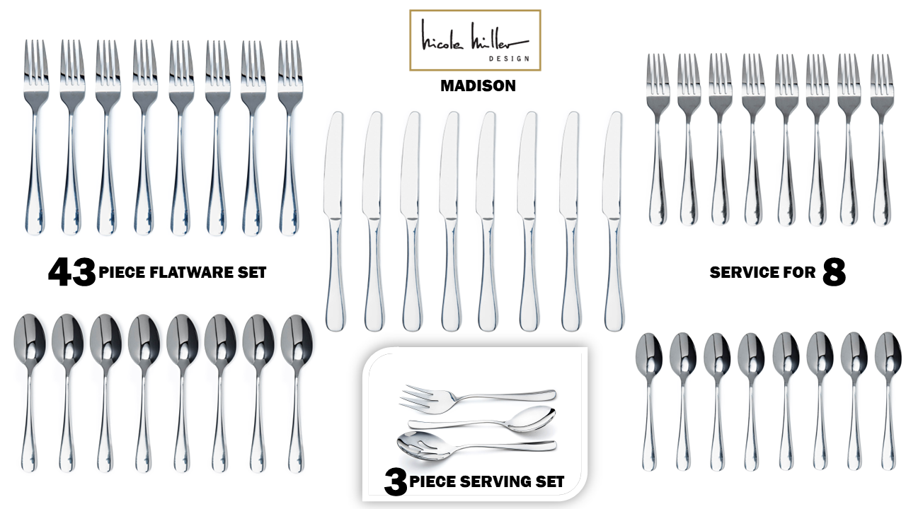 HOLIDAY GIFT BUNDLE! 43 Piece Flatware & 5 Piece Cheese Knife Set