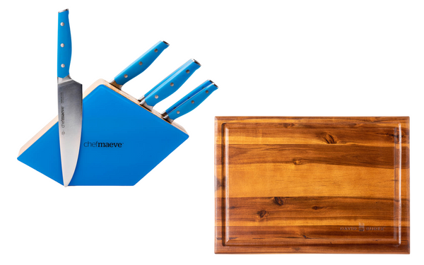 Blue Cutlery/Acacia Cutting Board Combo!