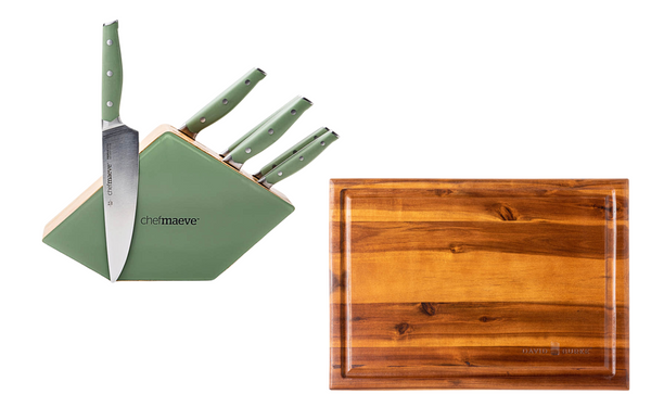 Green Cutlery/Acacia Cutting Board Combo!